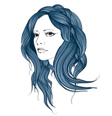 Fashion Style. Sketch. Beauty girl face on a white background