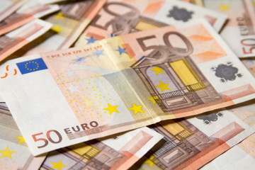 Close-up of the 50 Euro banknotes.