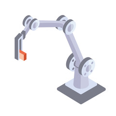 Robotic metal hand. Industrial robot manipulator. Vector illustration in isometric projection, isolated on white background.