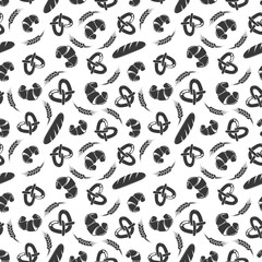 Bakery seamless pattern design with products and wheat