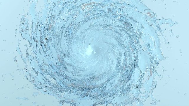 flow of blue liquid like water spins into a whirlpool or a tornado. The flow of liquid rotates and forms a vortex in slow motion with alpha channel as luma matte. Ver 9