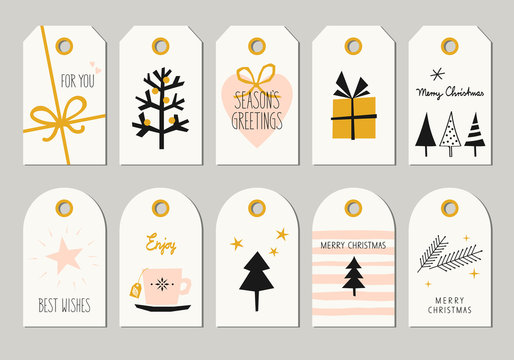 set of decorative christmas tags