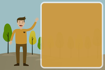 Man in the nature background with text box copy space.