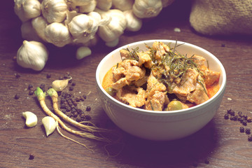 panang curry with pork in kitchen table. delicious thai food