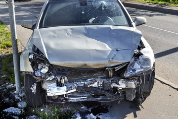 Broken car. Accident on the road