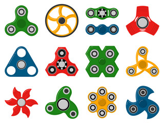 Hand spinner toys for anti stress games. Vector pictures of different shapes