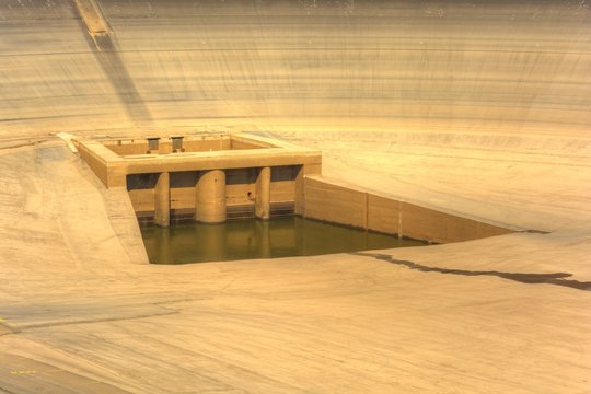 Empty upper dam of the pumping hydroelectric power plant in the Czech Republic