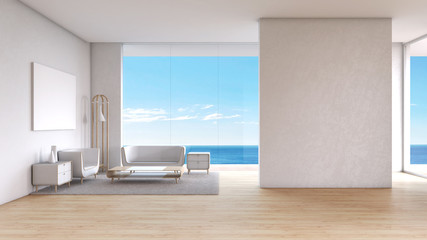 Modern Living room sea view summer 3d rendering