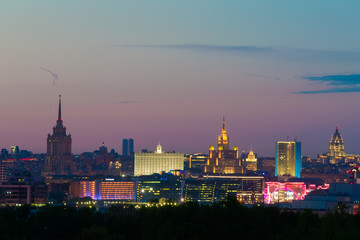 Evening view of downtown Moscow from Sparrow hills