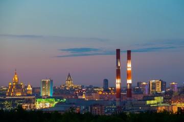 Evening view of downtown Moscow from Sparrow hills