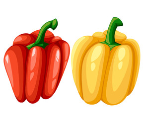 Set of Colored Yellow Green Orange and Red Sweet Bulgarian Bell Peppers, Paprika Isolated on White Background Web site page and mobile app design vector element.