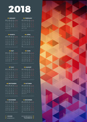 Calendar Design Template for 2018 Year. Week starts on Monday. Vector Calendar Poster with Abstract Triangle Background