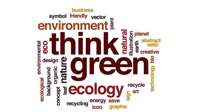Think green animated word cloud, text design animation.