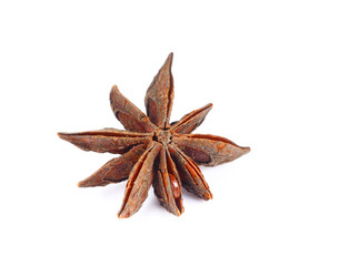 Extremely closeup view of anise star, Star anise spice fruits and seeds isolated on white