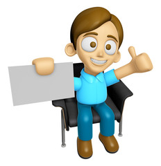 3D Man Mascot is sitting on a chair assume the gesture of the best. Work and Job Character Design Series 2.