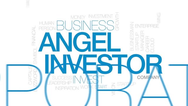 Angel investor animated word cloud, text design animation. Kinetic typography.