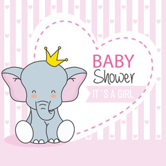 baby shower girl. Cute Elephant with crown