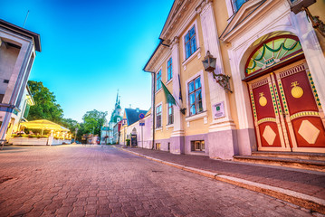 Fototapeta premium Parnu, Estonia, Baltic States: the old town at night 