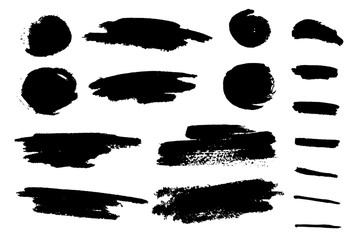 Set of black paint, ink brush strokes