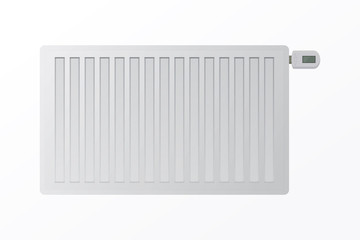 Realistic white steel panel heating radiator on white background. HVAC device.