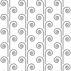 Stylized spiraling sprouts. Siplistic linear seamless vector pattern