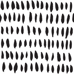 Black ink hand painted brush strokes. Seamless vector pattern