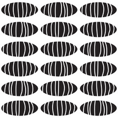 Stylish black and white background with lined oval shapes. Seamless vector pattern