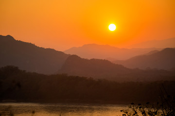 Mount Phou Si temple sunset