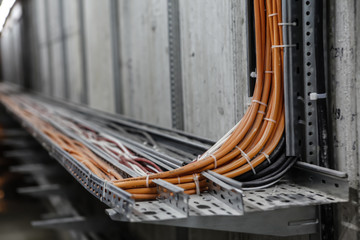 Fibre Optic Network Cables. Fibre channel optical network cables on rails