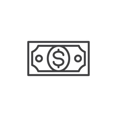 Dollar bill line icon, outline vector sign, linear style pictogram isolated on white. Cash payment symbol, logo illustration. Editable stroke. Pixel perfect vector graphics