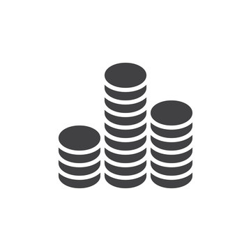 Coins stack icon vector, filled flat sign, solid pictogram isolated on white. Symbol, logo illustration. Pixel perfect vector graphics