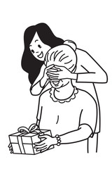 Giving surprise gift box to mother