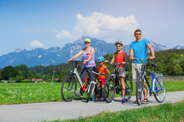 Family Of Four Cycling