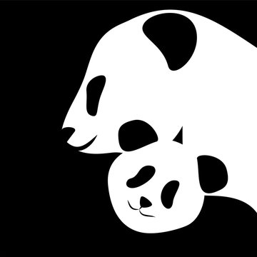 Panda bear silhouettes mother and baby vector illustration