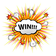 WIN! Comic speech bubble, cartoon. Vector illustration.