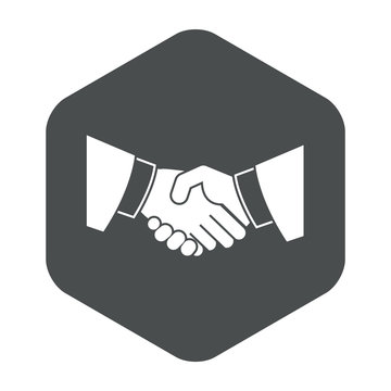 Icono plano apreton de manos en hexagono gris