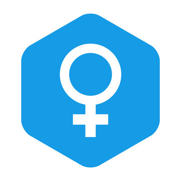 Icono plano femenino en hexagono azul
