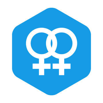 Icono plano lesbico en hexagono azul