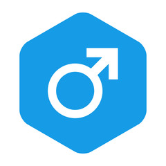 Icono plano masculino en hexagono azul