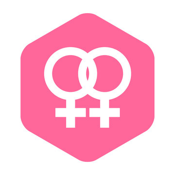 Icono plano lesbico en hexagono rosa