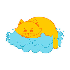 cat sleeps on cloud. Soft fluffy pet and cloud