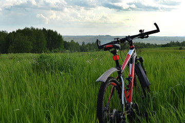 Fototapeta na wymiar By bicycle in the Russian fields