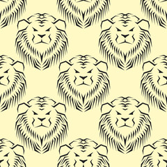 Tiger head royal seamless pattern with beautiful animal vector hand drawn lion face illustration.