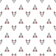 Minimalistic geometric seamless vector pattern with foxes and wigwams © Svyatoslava_M