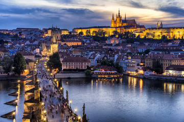 Charles bridge and Prague Castle during the blue hour