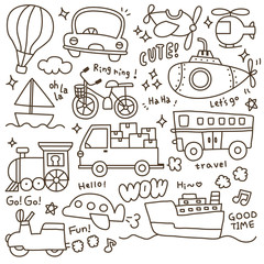 Set of Cute Transportation Doodle - 166437495