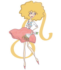 Zodiac vector illustration of cute Leo woman with horoscope symbol, isolated on white background