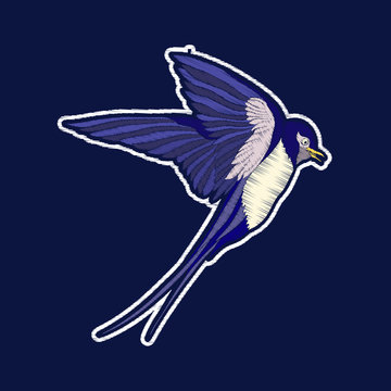 Swallow Bird. Embroidery. fachion patch badges Vector illustration