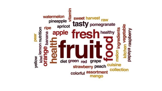 Fruit animated word cloud, text design animation.