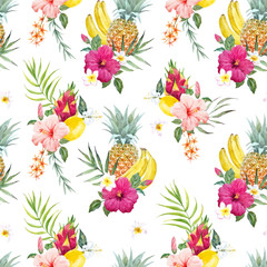 Watercolor tropical vector pattern